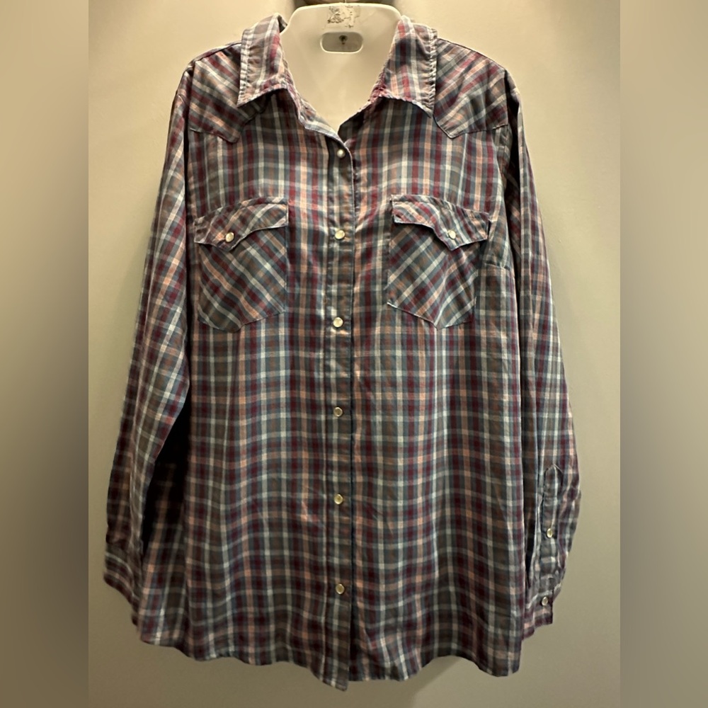 Wrangler Wrancher size Large plaid pearl button long sleeve work wear sh…